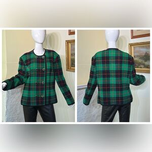 Alexon Double Breasted Tartan Plaid Collarless Jacket Made in Britain